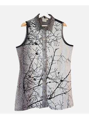 Parsley & Sage Knit Maxi Tunic Vest Collar Black Gray Silver Buttons Sz XL EUC